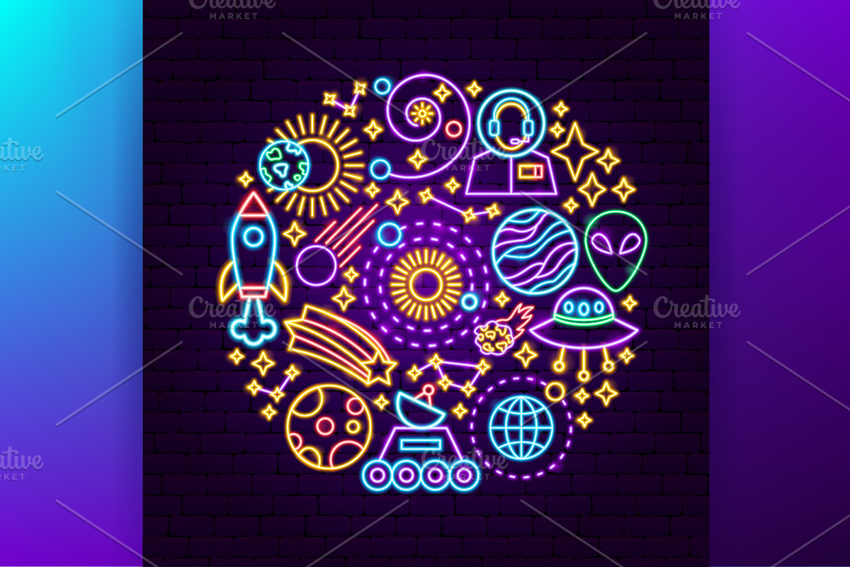 Outer Space Cosmos Neon Vector Icons, an Outline Icon by Anna_leni (Photo 4 of 9)