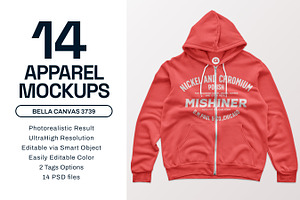 Bella Canvas Mens Zip Hoodie Mockups, a Hoody Mockup by GraphicHero