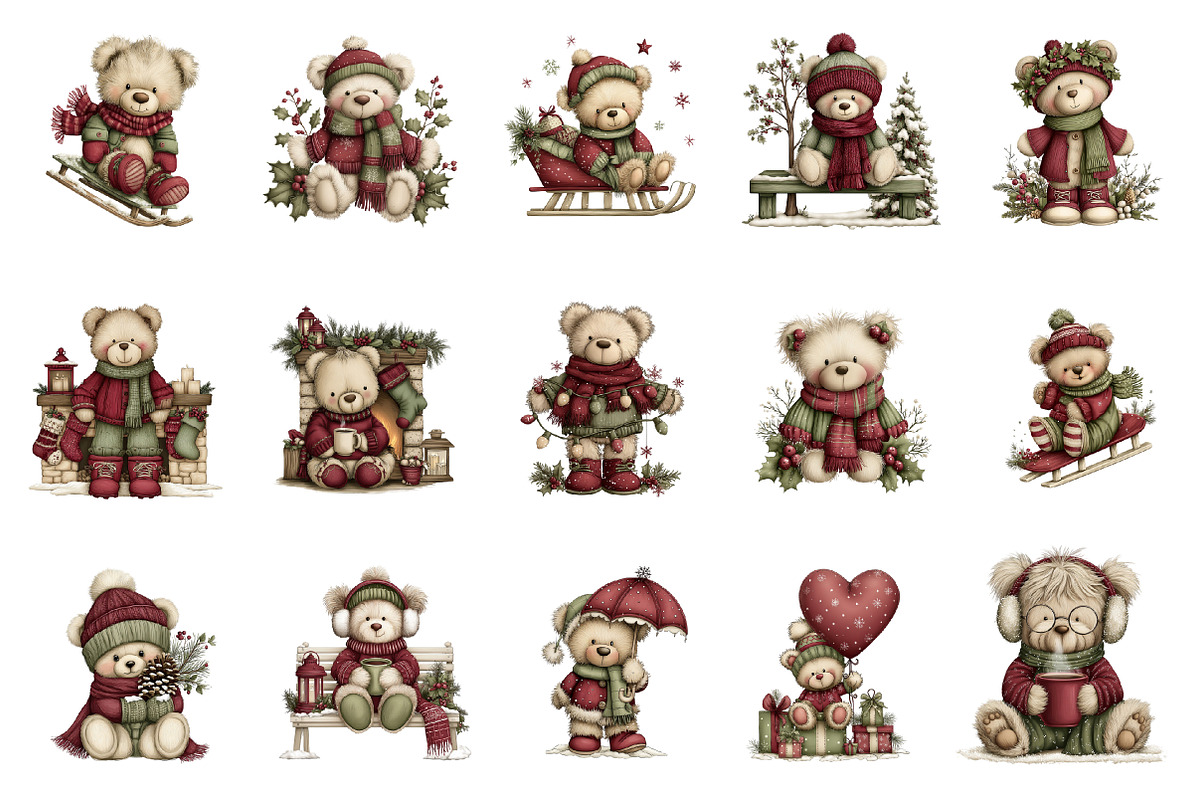 Christmas Teddy Bear Clipart, an Illustration by designcity5 (Photo 2 of 5)
