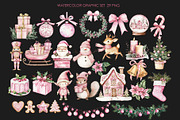 Pink Christmas watercolor clipart., a Graphic by AquarelleSpace (Thumbnail 3 of 4)