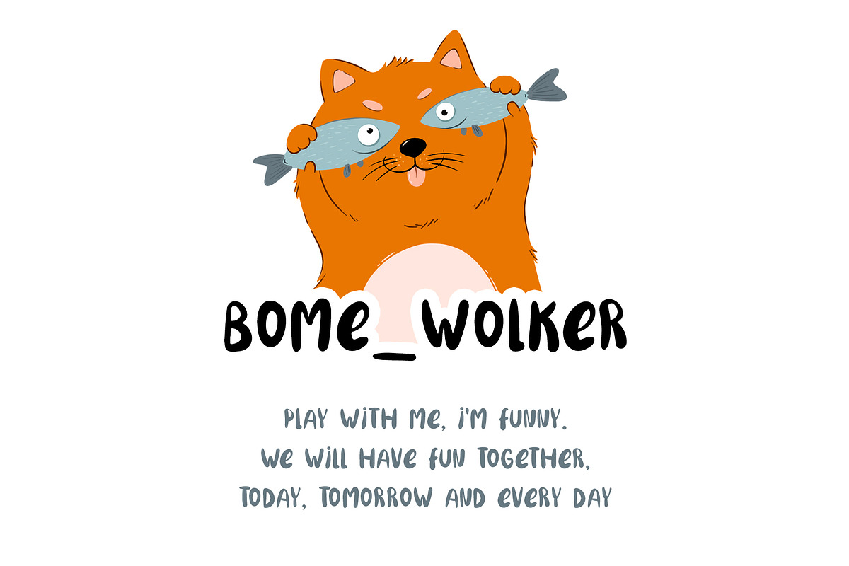 Bome_Wolker. Funny font, a Script Font by Yaniko (Photo 1 of 5)