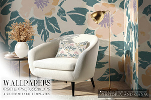 Living Room Wallpaper Mockups, a Product Mockup by mock-ups