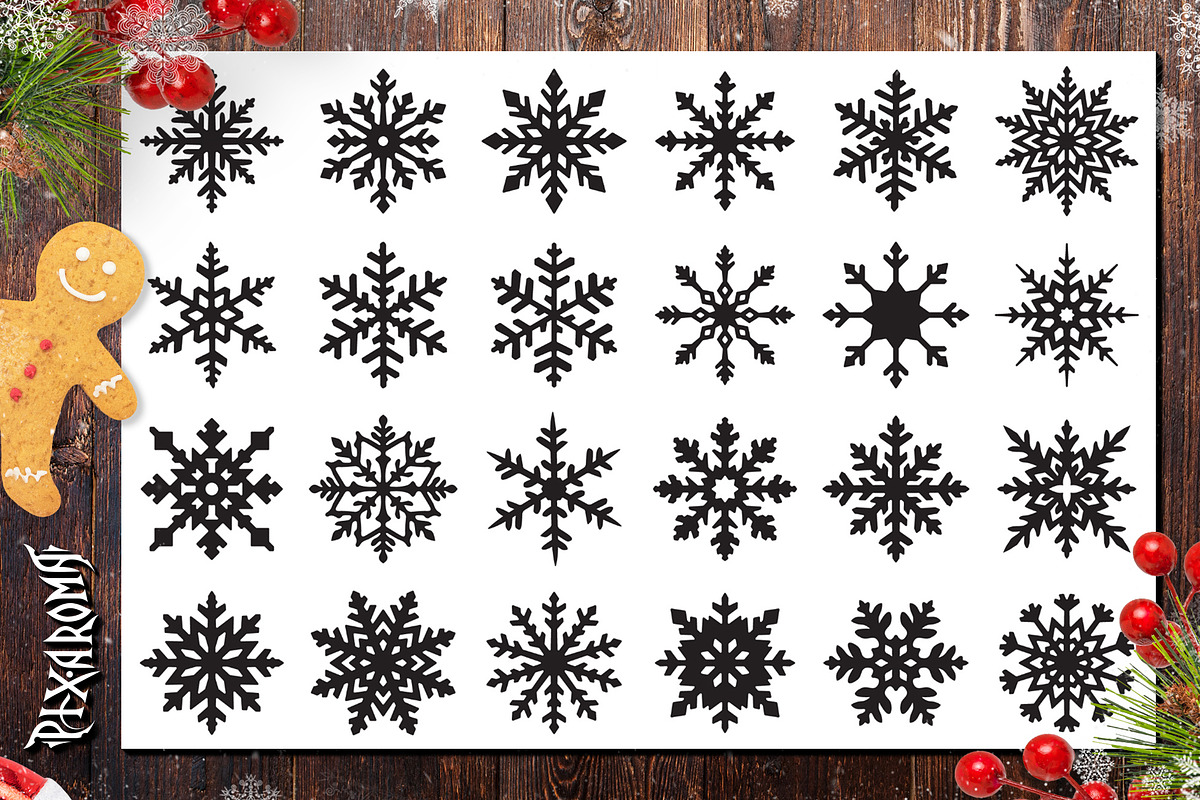 200 Snowflakes Bundle | Cut Files, a Decorative Illustration by pixaroma (Photo 3 of 9)