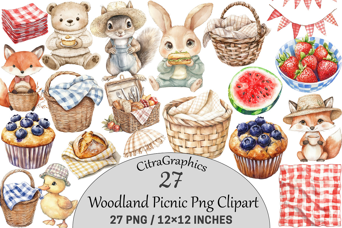 Woodland Picnic Clipart, an Illustration by CitraGraphics (Photo 1 of 5)