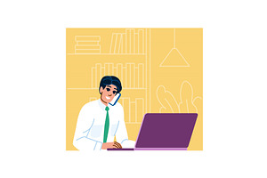 Businessman working on laptop and, a Person Illustration by pikepicture