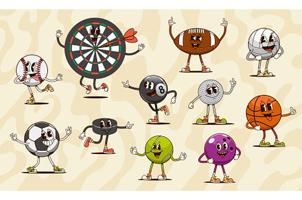 Groovy sport game ball and darts, a Sport Illustration by Vector Tradition
