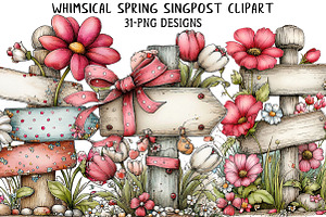 Whimsical Spring Singpost Clipart, an Illustration by Daily.Designs