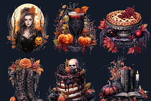 Watercolor Gothic Fall Clipart