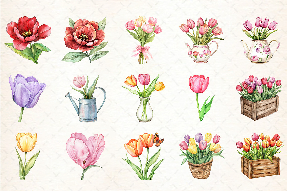 Spring Clipart Tulips Clipart, an Illustration by DreamCafeArt (Photo 3 of 5)