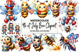 4th of July Bee Clipart, an Illustration by DreamArtGraphic