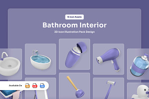 Bathroom Interior 3D Icon Set, a Work Illustration by twinstd