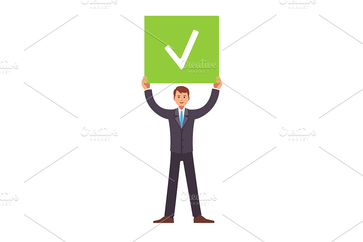 Businessman holding job done sign, an Object Illustration by ...