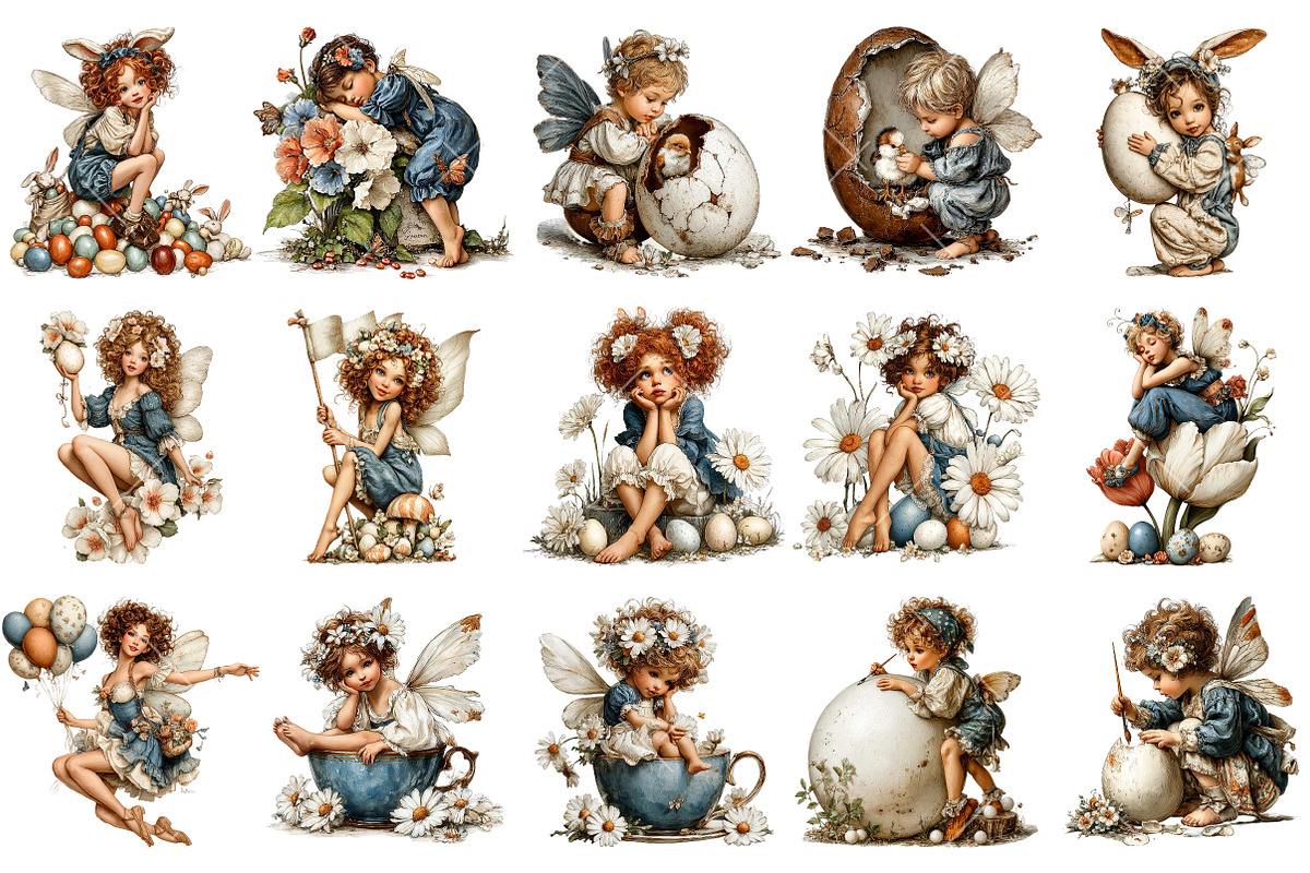 Vintage Easter Fairy Clipart, an Illustration by OK Design (Photo 3 of 6)