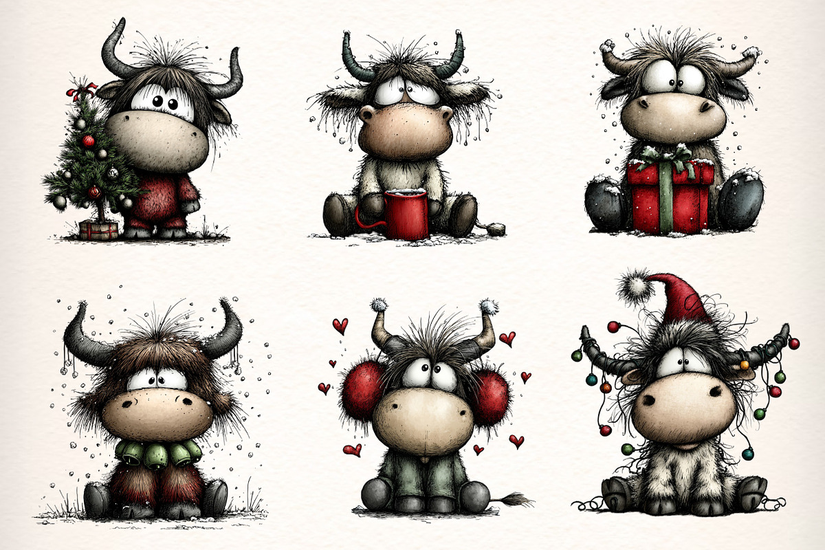 Christmas Highland Cow Clipart, an Illustration by Dream Creation (Photo 4 of 7)