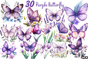 Watercolor Purple Spring Butterfly, an Illustration by DreamCafeArt