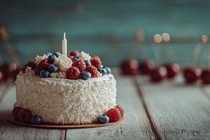 Delicious Birthday Cake with Berries, a Photo by Pixeness Studio