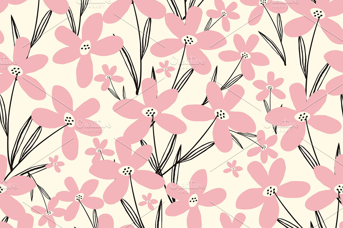 Hand Drawn Patterns with Flowers, a Pattern Graphic by Art's and patterns (Photo 2 of 7)