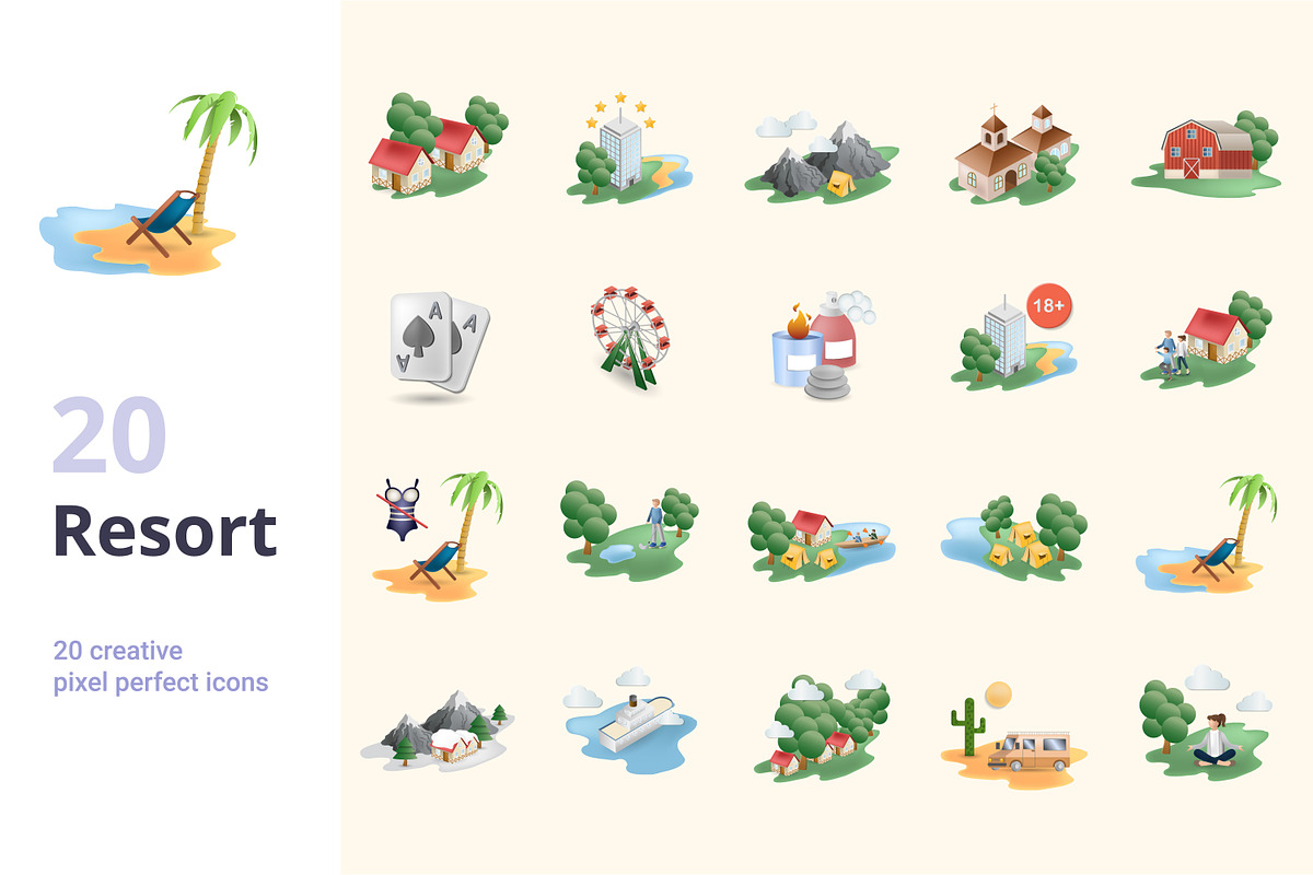 Resorts 3D Icons Set Bundle, an Object Graphic by Aimagenarium@gmail.com (Photo 1 of 21)