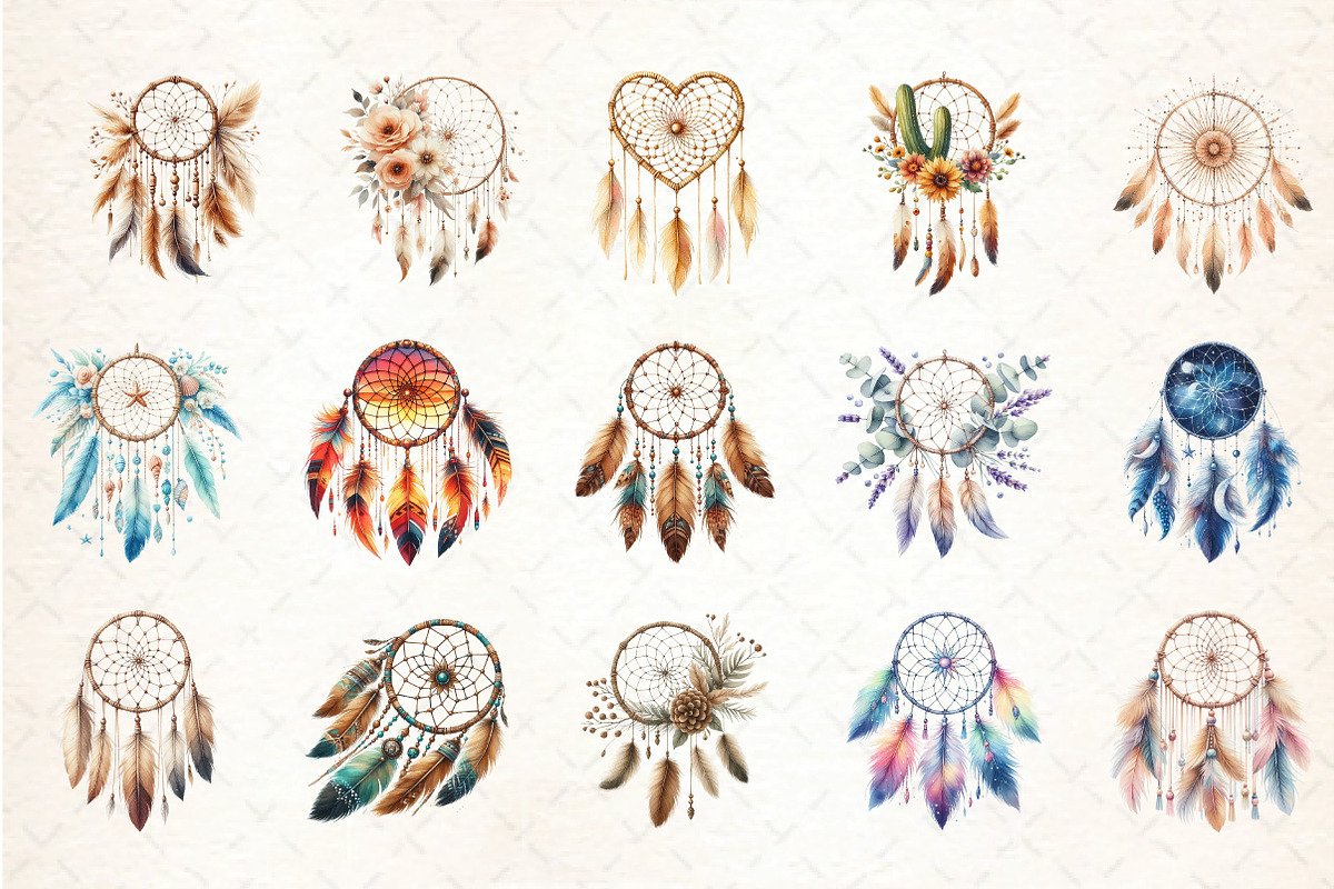Dreamcatcher Watercolor Boho Clipart, an Illustration by DreamCafeArt (Photo 3 of 5)