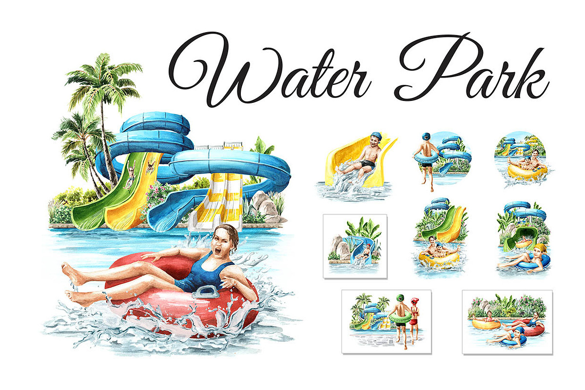 Water Park. Watercolor collection, a Person Illustration by Daria Ustiugova (Photo 1 of 14)