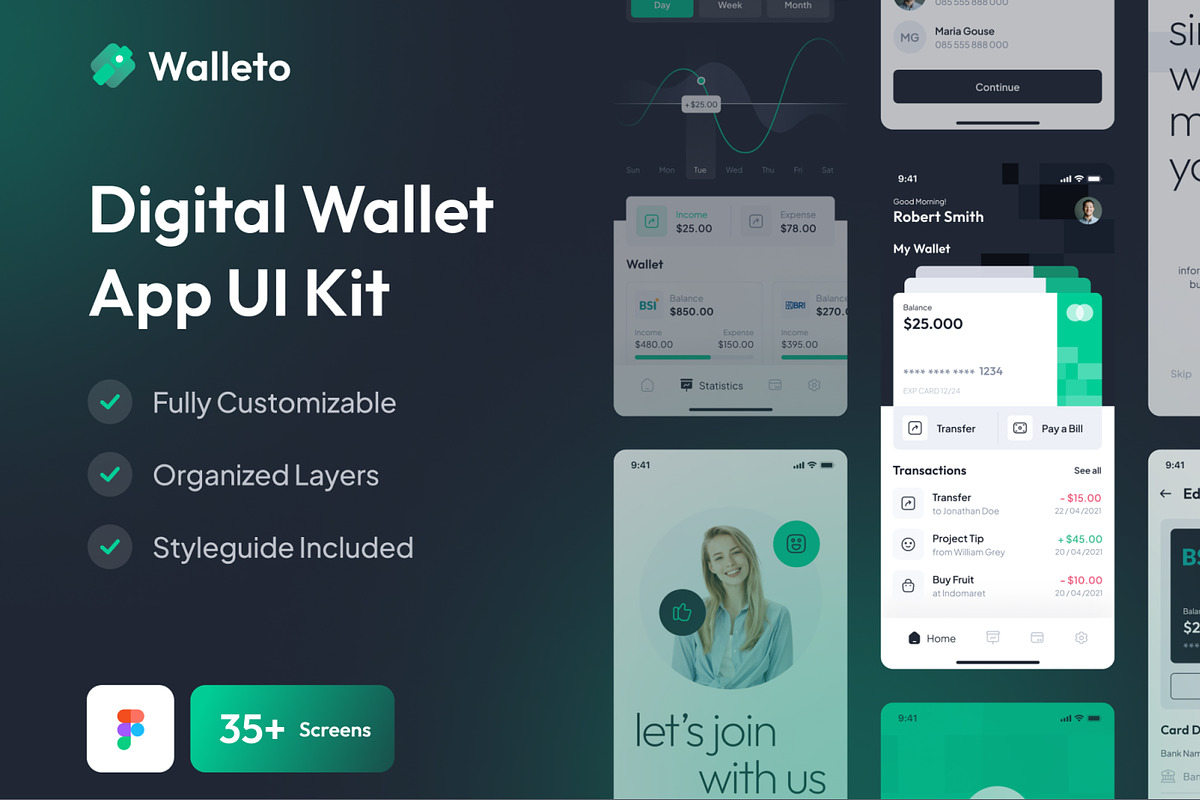 Walleto - Digital Wallet App UI Kit, an App Template by CreativeUI (Photo 1 of 6)