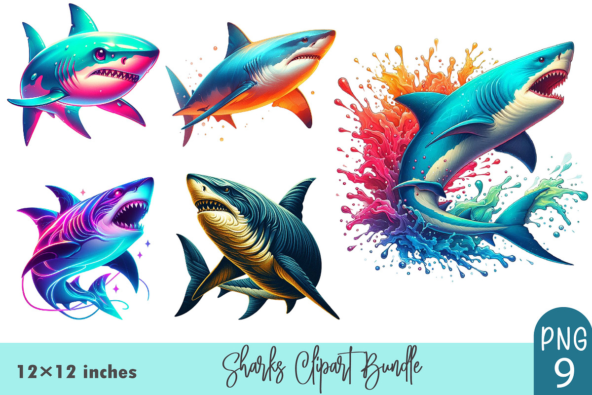 Watercolor Sharks Clipart, a Graphic by CitraGraphics