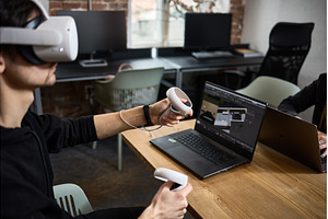 Man using virtual reality headset, a Technology Photo by wip3out