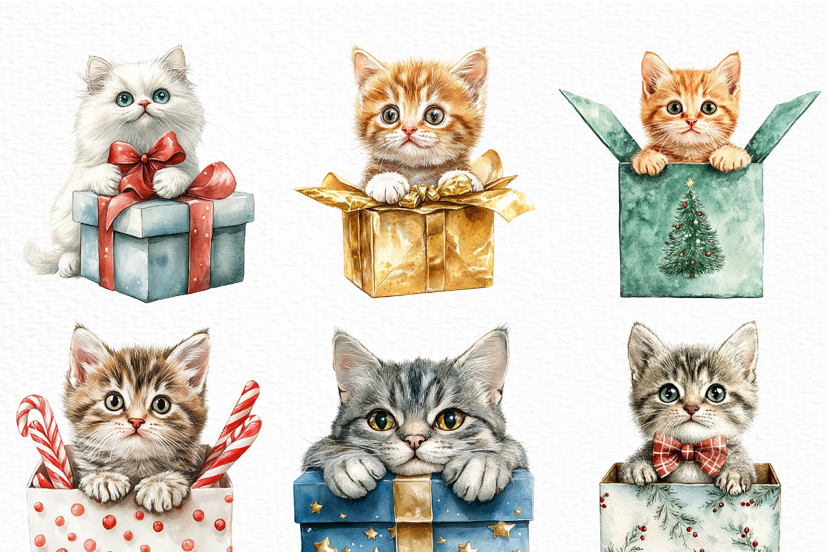 Christmas Cat Gift Box Clipart, an Illustration by Craft Nest (Photo 5 of 6)
