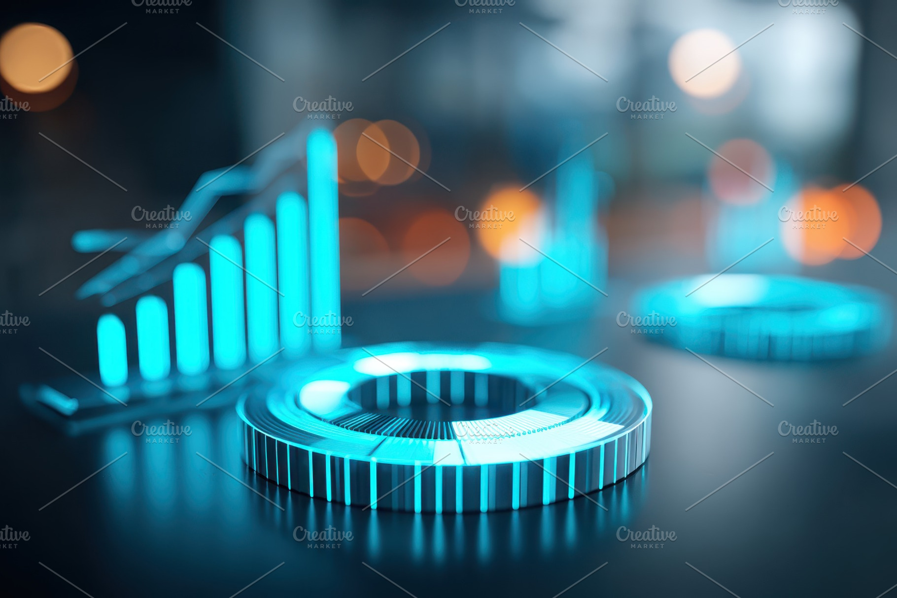Glowing data charts on dark background, a Business Photo by AlyaAnd