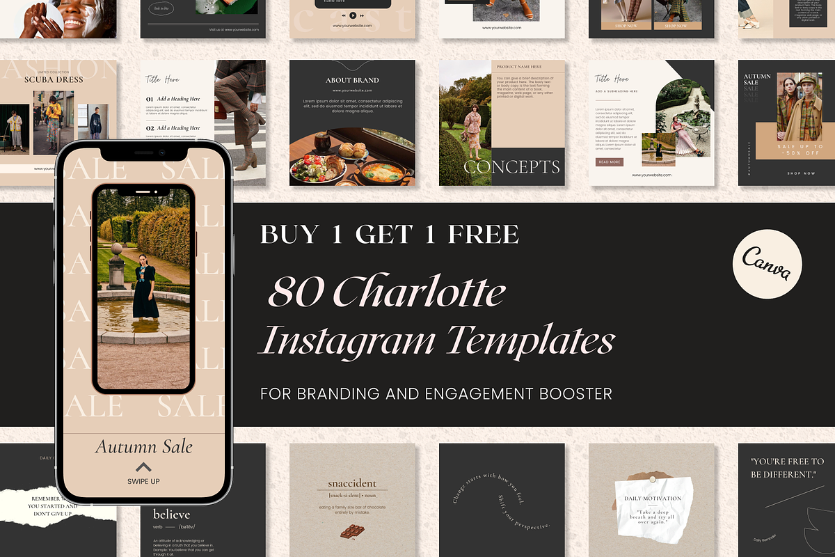 BUY 1+1 Charlotte Instagram Template, a Social Media Template by DesignbySamVN (Photo 1 of 11)
