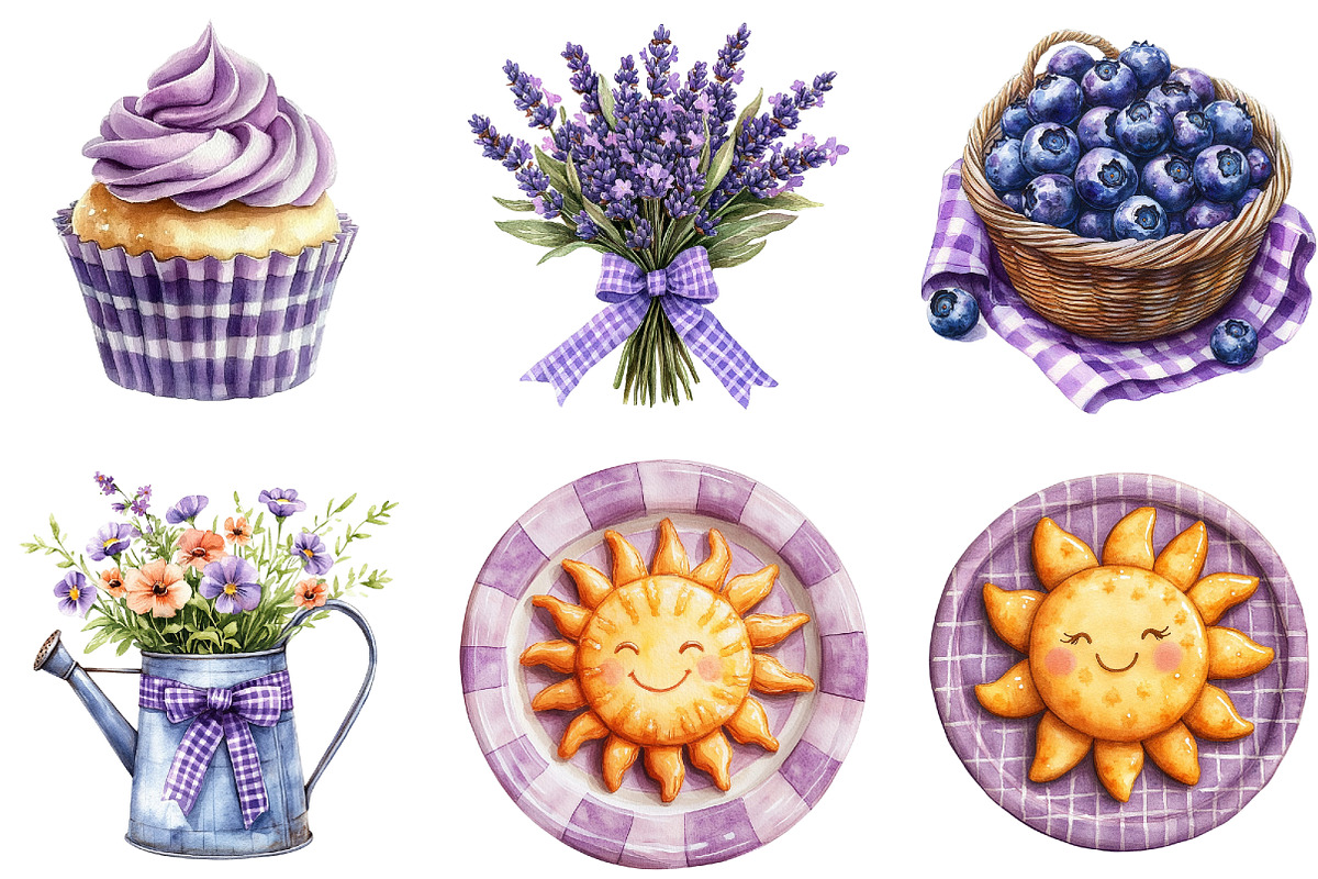 Purple Gingham Summer Clipart, an Illustration by DreamArtGraphic (Photo 4 of 4)