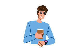 Smiling man holding coffee and, a Technology Illustration by pikepicture