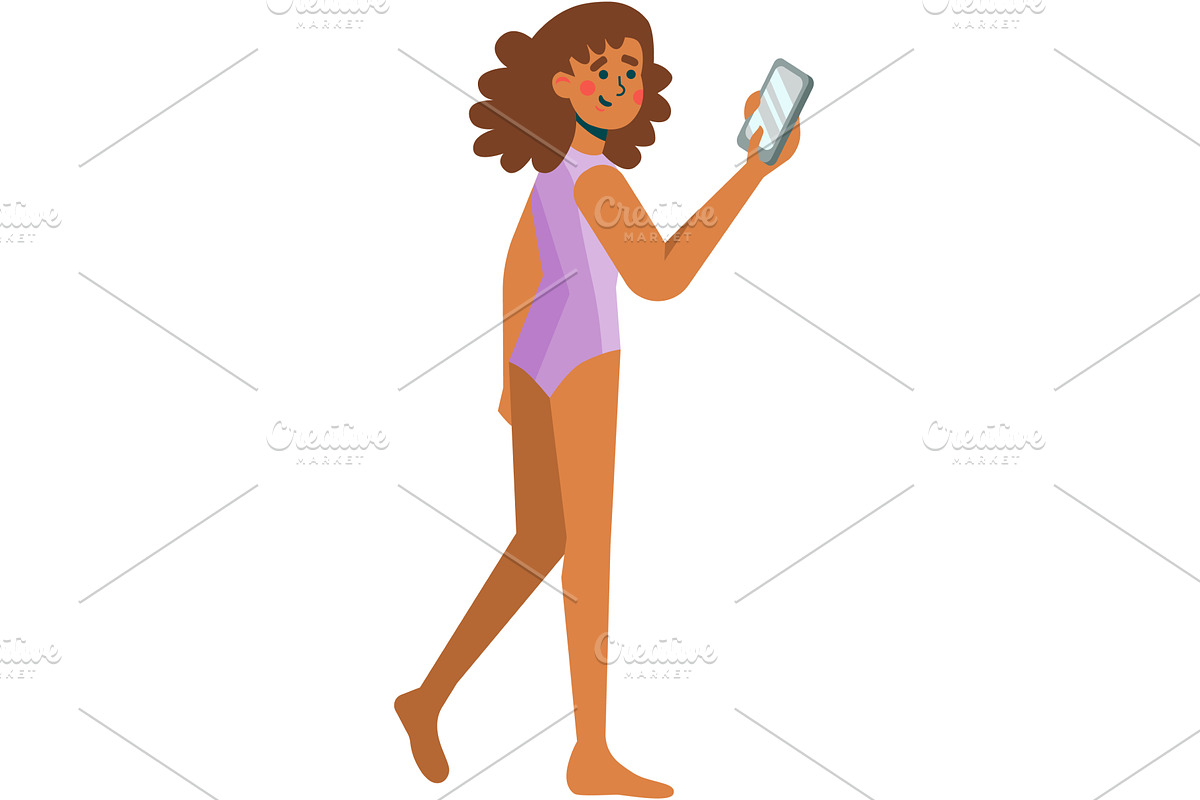 Woman in swimwear with mobile phone, a Person Illustration by vectorpointstudio