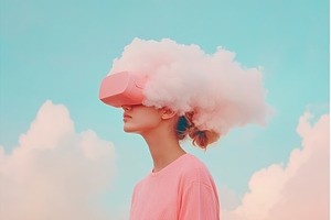 Woman wearing pink virtual reality, a Technology Photo by Lermont51
