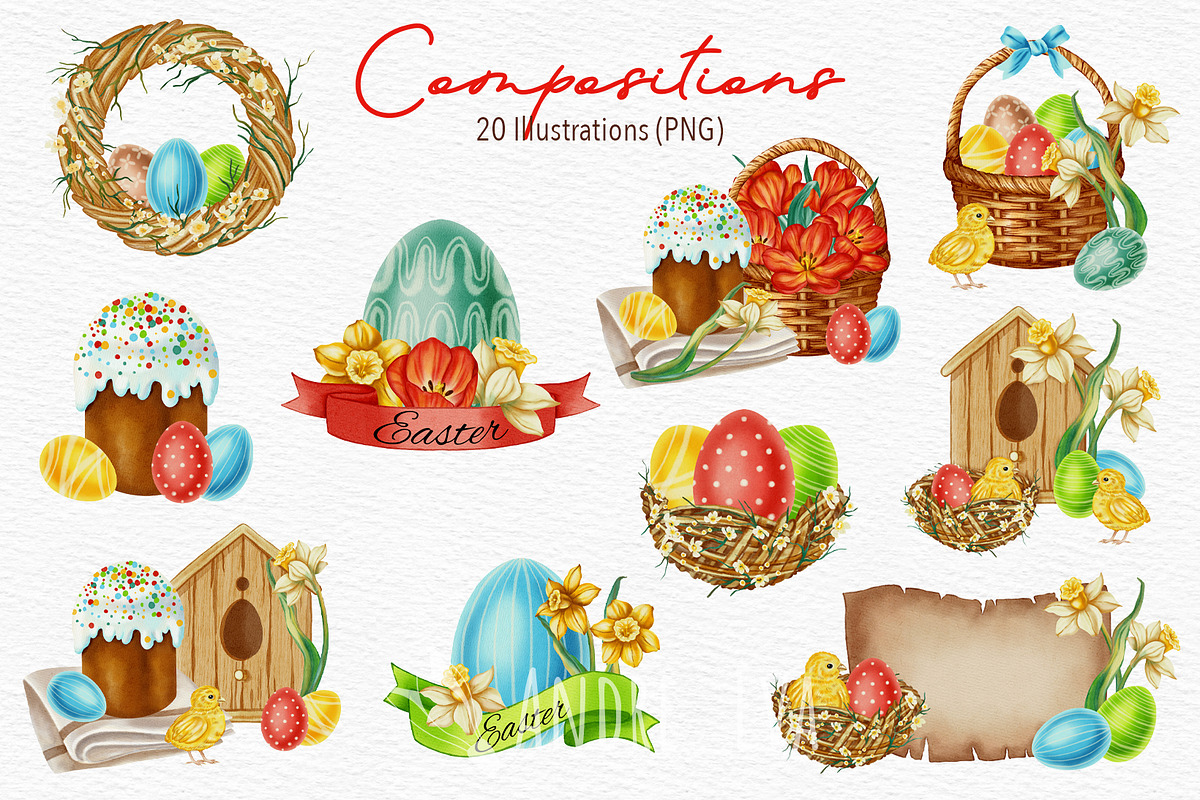 Watercolor Happy Easter Clipart, a Seasonal Illustration by Andre_Eva (Photo 4 of 12)