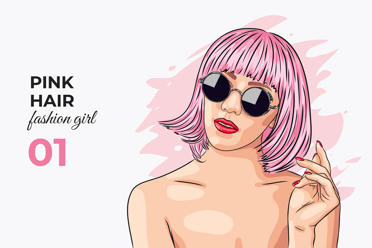 Vector Pink Hair Girl, a Person Illustration by Iryna Denysova (Photo 2 of 4)