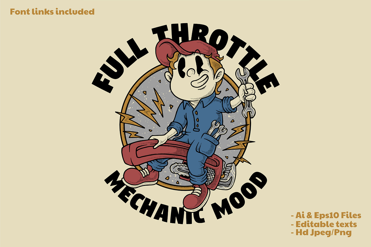 mechanic mascot riding pipe wrench, a Branding & Logo Template by Judsart (Photo 1 of 3)