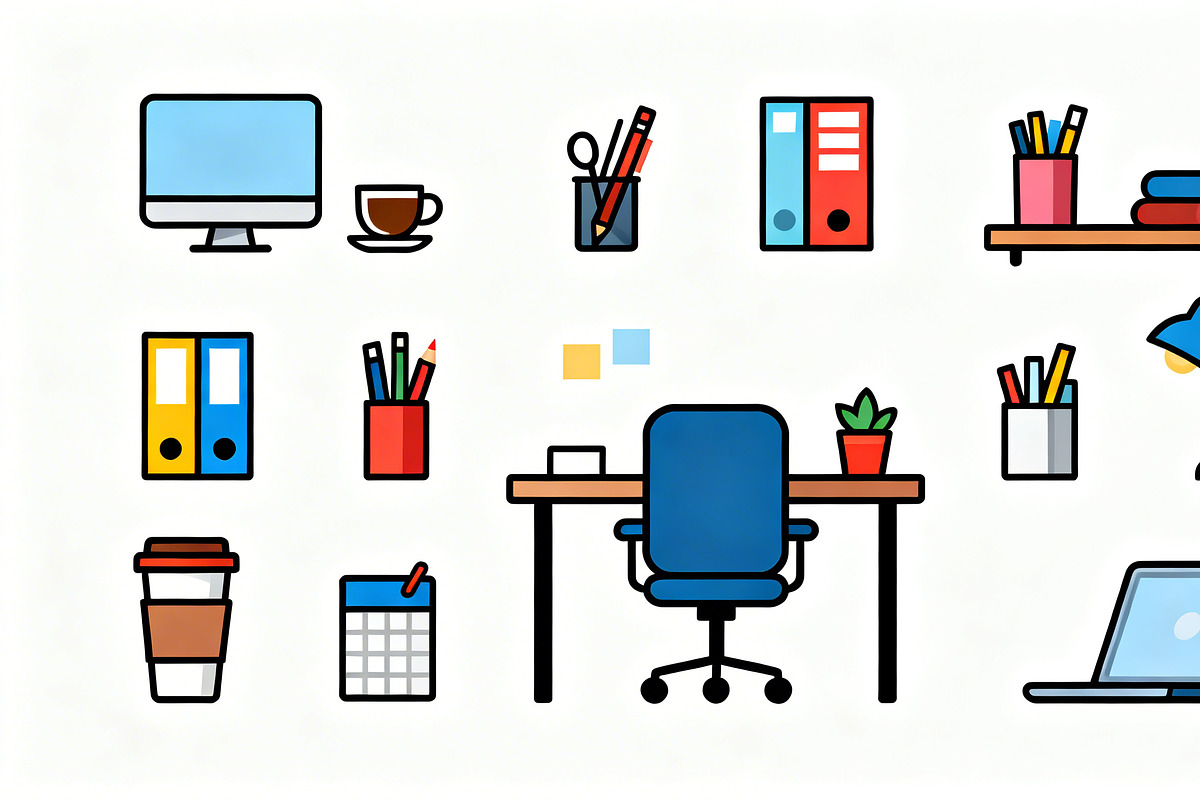 26 Vector Office Workspace Icon, a Background Graphic by adenpinkstore (Photo 2 of 10)