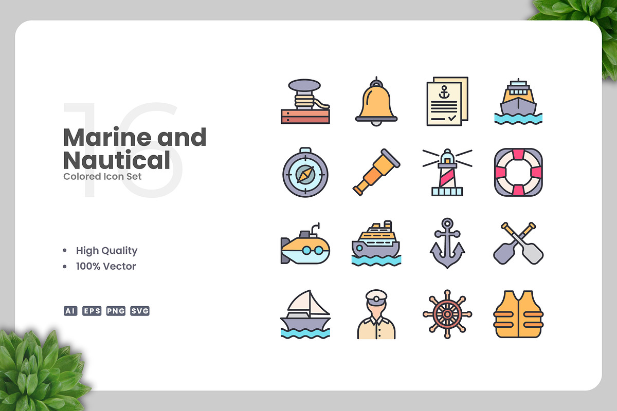 Marine And Nautical Colored Icons, an Icon by Upnowgraphic