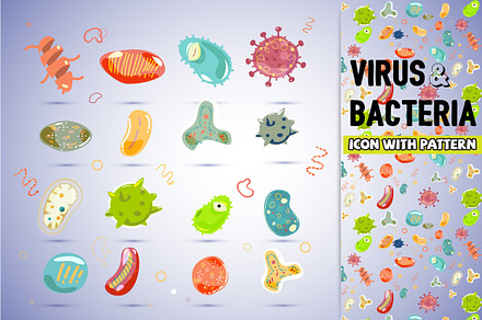 Set of Virus and Bacteria - vector