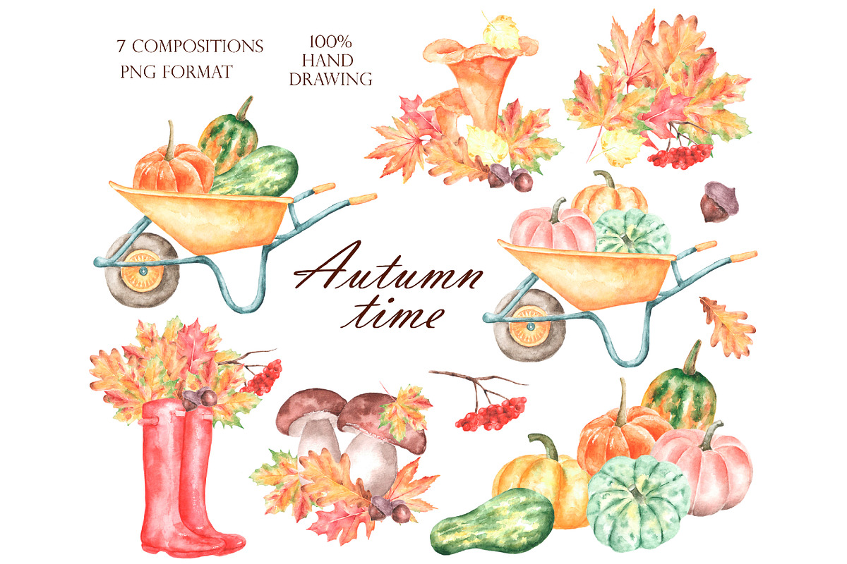 Autumn time watercolor set., a Seasonal Illustration by SabinaWatercolorArt (Photo 3 of 16)