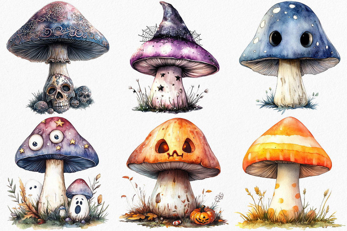 Halloween Mushrooms Clipart, an Illustration by Canvas Craft (Photo 4 of 8)