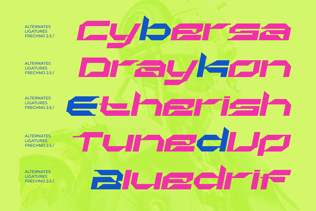 Frechno Bold Futuristic Display Font, a Sans Serif Font by Jaruka (Photo 4 of 10)