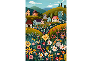 Wildflower Hills and Homes Fine Art, a Decorative Illustration by Art Paradise Studios