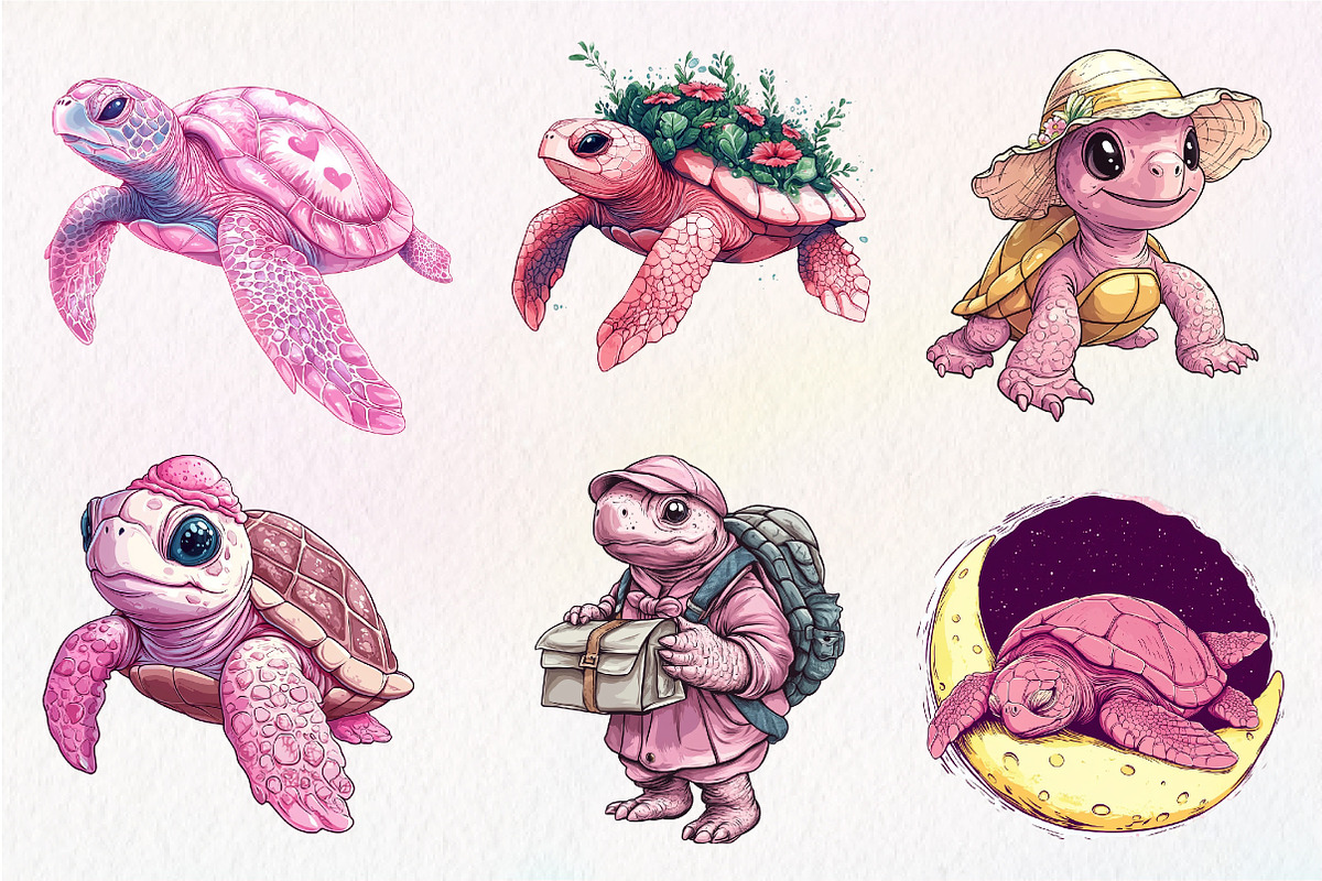 Pink Sea Turtle Clipart, an Illustration by CreationArt (Photo 2 of 9)