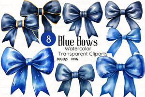 Blue Bows Watercolor Clipart