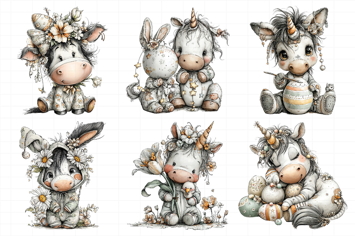 Whimsical Easter Cute Unicorn Clipar, an Illustration by Daily.Designs (Photo 3 of 8)