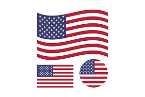 American Flag Icons Set. US Flag