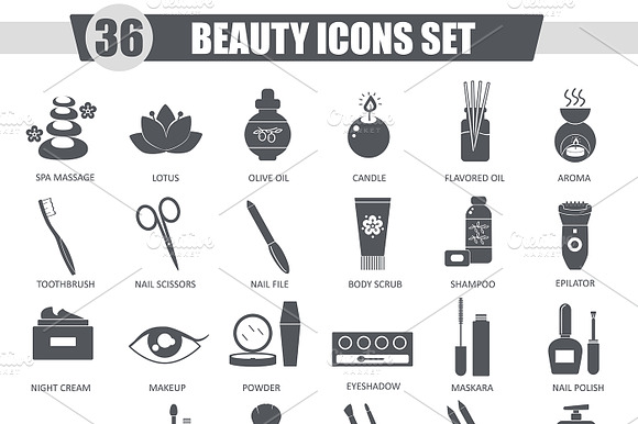 36 Beauty And Cosmetics Black Icons.