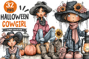 Halloween Western Cowgirl Clipart, a Seasonal Illustration by OK Design (Thumbnail 1 of 6)